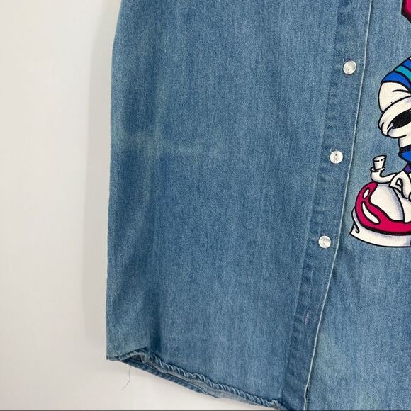 VTG Mickey Unlimited Jerry Leigh Blue Chambray Button Down Sleeveless Shirt - Picture 5 of 10